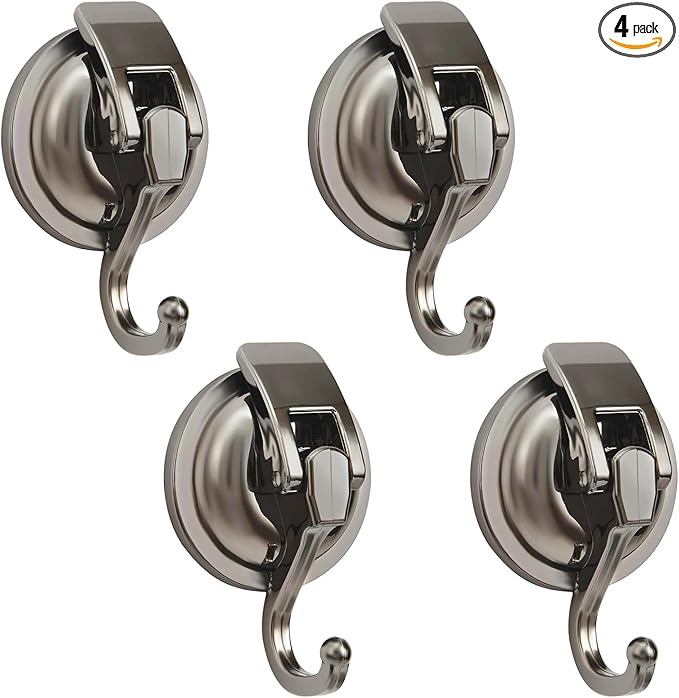 Suction Cup Hooks for Shower, 4 Pack, Bathroom, Kitchen, Glass Door, Mirror, Tile – Loofah, Towel, Coat, Bath Robe Hook Holder for Hanging – Waterproof Wreath Hanger