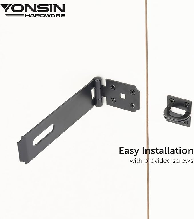 7-1/2" Door Padlock Safety Hasp Latch Heavy Duty, Door Hasp Clasp Lock Gate Shed Hasp Latch Lock for Door Window Fence Gate Barn, 304 Stainless Steel, Thickness 1/8”, Black, 1 Pack