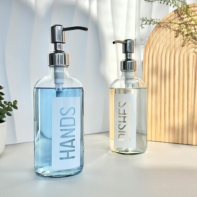 JASAI 2Pack 18OZ Glass Soap Dispenser with Rustproof 304 Stainless Steel Pump, Kitchen Soap Dispenser for Hands & Dishes (White)