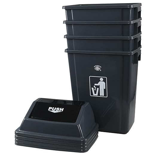 18 Gallon Tall Plastic Trash Can with Swing Lid, 4 Pack Gray Large Kitchen Garbage Bins