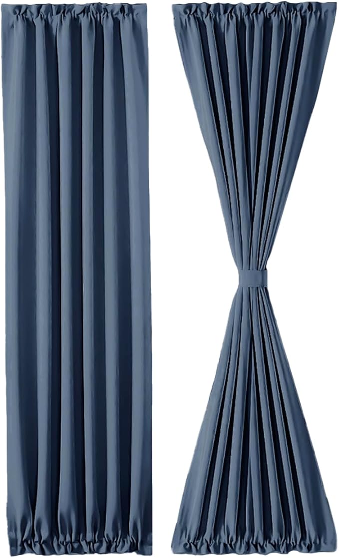 DWCN French Door Curtains – Rod Pocket Thermal Blackout Curtain for Doors with Glass Window, Kitchen and Patio Doors for Privacy, 25 X 72 Inches Long, 1 Curtain Panel with Tieback,Dusty Blue