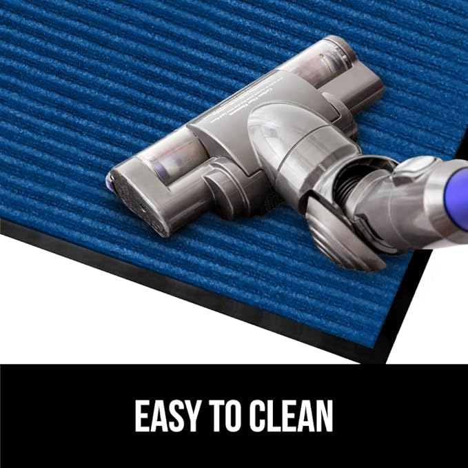 GORILLA GRIP Traffic Guard Door Mat, Heavy Duty Welcome Mats, Commercial Office Space Doormat, Waterproof, Fade Resistant, Strong Rubber Backing, Low Profile, Shoe and Boot Scraper, 35x23, Blue