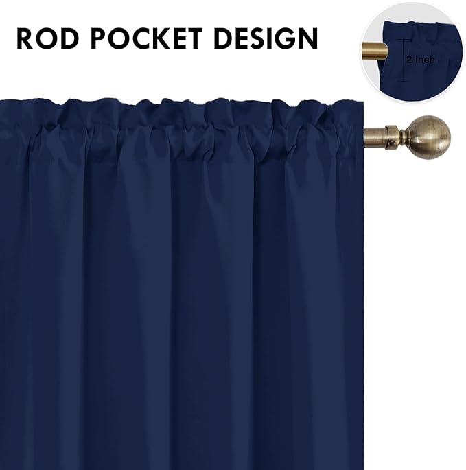 DWCN Navy Blue Blackout Curtains for Living Room 84 Inch Length 2 Panels Set, Window Drapes Thermal Insulated Room Darkening Rod Pocket Curtains for Kids Boys Room (W42 x L84 Inch, Navy Blue)