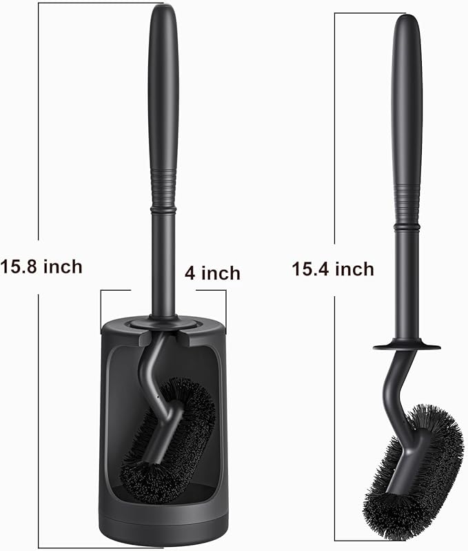 HAMITOR Toilet Bowl Brush Holder Set: Curved Design with Holder for Deep Cleaning Under Rim - Compact Hidden Scrubber for Small Space - Modern RV Bathroom Accessories - Black