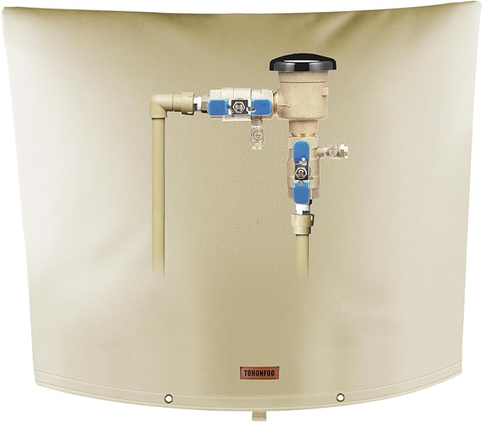 TOHONFOO Backflow Preventer Pipe Insulation Cover (5°F) - Irrigation Sprinkler Valve Insulated Pouch - Water Well Pump Cover - Sturdy 5 Layers for Winter Freeze Protection, 30" W x 24" H, Beige
