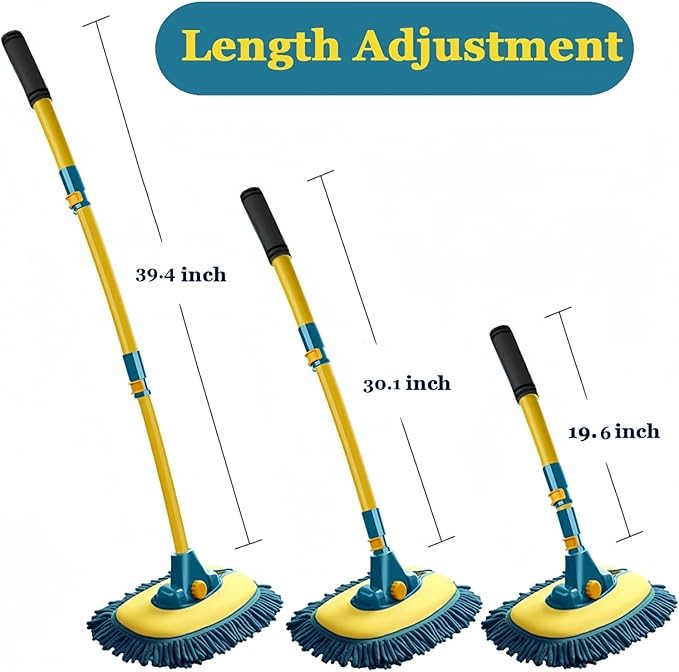 Car Wash Brush with Long Handle, Car Wash Mop Mitt with 2 Replacement Head , Extension Pole Car Brush Cleaning Kit for Cars Trucks