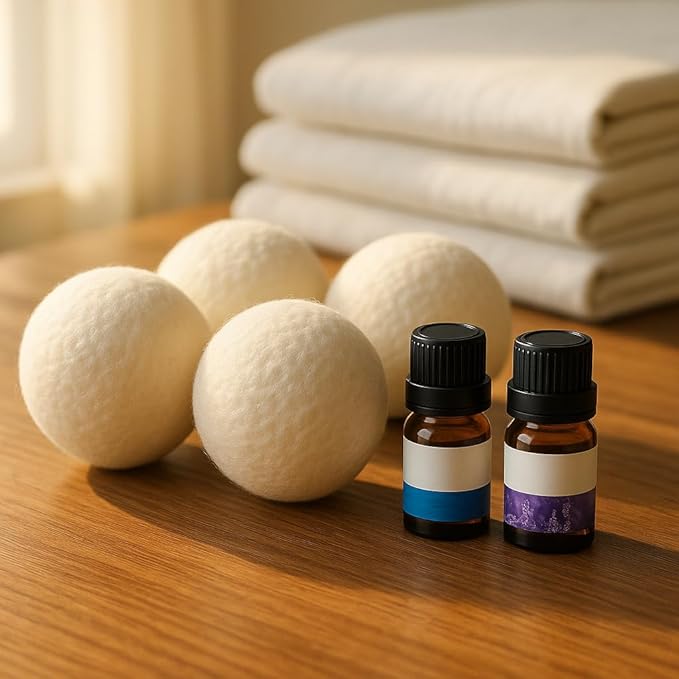 Wool Dryer Balls – 4XL Pack + 2 Essential Oils – 100% Pure New Zealand Wool – Eco-Friendly Fabric Softener