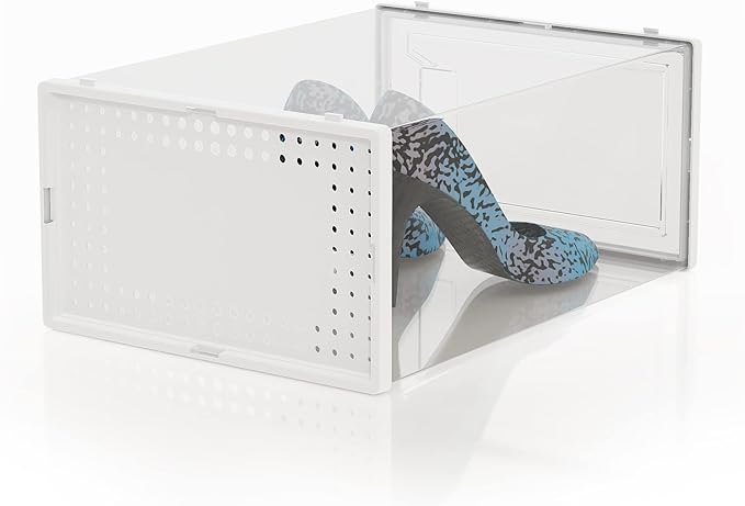 Secret Space 12 Pack Large Shoe Organizer Storage Boxes for Closet, Modular Space Saving Shoe Boxes Clear Plastic Stackable Sneaker Containers Display Case with Lids, White02