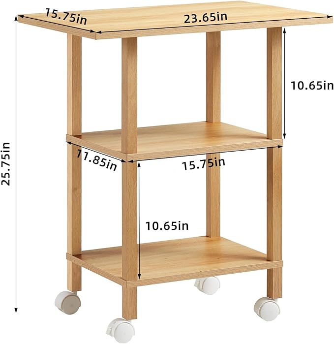 Lerliuo 3 Tier Printer Stand with Storage, Printer Table for Home Office, Wooden Rolling Printer Cart Shelf with Lockable Wheels fit Fax Machine, Scanner(Natural)