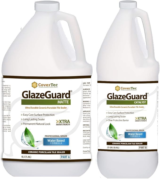 CoverTec GlazeGuard Matte Natural Look Ceramic, Porcelain Tile Grout Sealer, Flat Finish, 2 Part Kit, 0.75 Gal