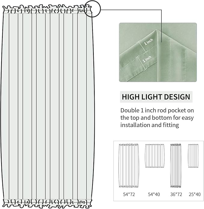 DWCN French Door Curtains – Rod Pocket Thermal Blackout Curtain for Doors with Glass Window, Kitchen and Patio Doors for Privacy, 36 X 72 Inches Long, 1 Curtain Panel with Tieback,Bean Green