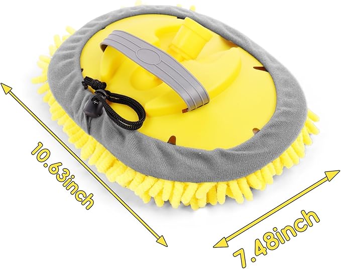 Dual-Use Car Wash Mop – 10" x 8" Chenille Washing Kit with Adjustable Handle Grip Fits for Telescopic Extension Pole, Scratch-Free Cleaning for Cars, Windows, RVs, and Solar Panels (Pole NOT Included)