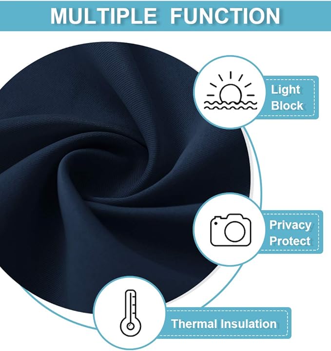 RYB HOME Blackout Kitchen Curtains, Thermal Insulated Back Tabs Window Curtain Room Darkening Shades Ideal Match for Bathroom Basement RV, Navy, Width 42 inch x Length 36 inch, 2 Panels Set