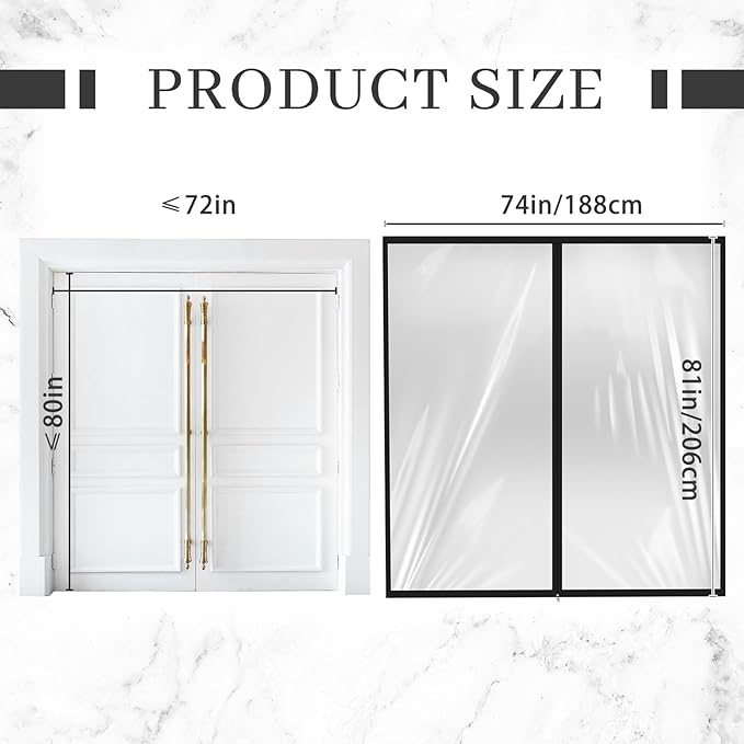 Amylove Zipper 72 x 80 Inch Dust Barrier Door Kit Construction Door Barrier 6 x 6.7 ft Reusable Plastic Curtain Cover Containment Standard Doorway Temporary Wall Screen Sheeting for Bathroom Hallway