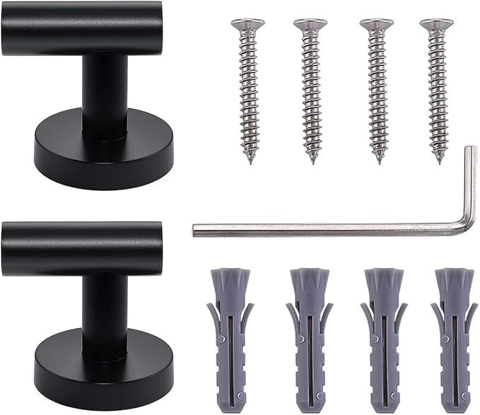 TASTOS Matte Black Bathroom Towel Coat Hook Stainless Steel, 2 Pack Robe Clothes Cabinet Closet Sponges Hooks Holder Round Style Heavy Duty Wall Hook for Bathroom Kitchen Hotel Wall Mounted