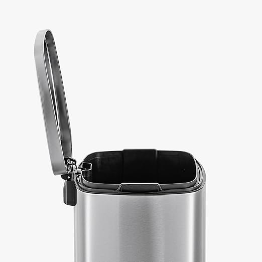 QUALIAZERO 50L / 13 Gallon Stainless Steel Step-On Kitchen Trash Can Soft-Close Lid, Fingerprint-Resistant, Removable Liner, Slim Rectangle Modern Design for Home, Office, Commercial