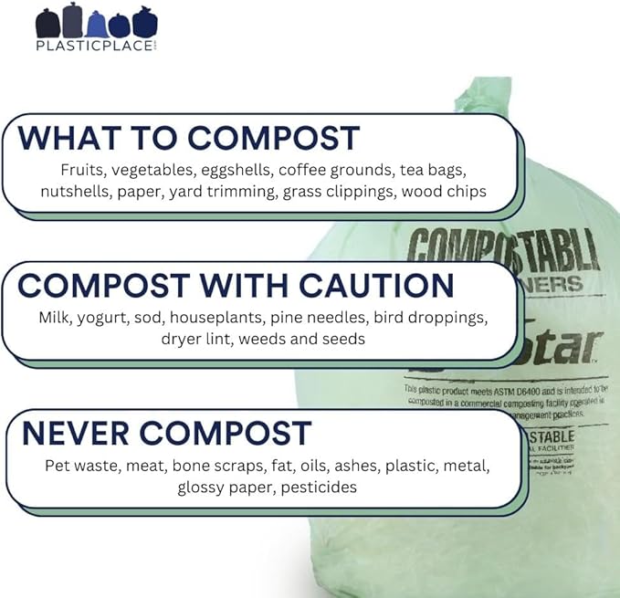 Plasticplace 40-45 Gallon Compostable Trash Bags │ 1 Mil │ Green Tint Garbage Can Liners │ 40” x 46” (50 Count)