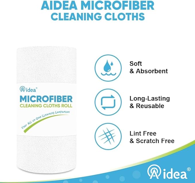 AIDEA Microfiber Cleaning Cloth White, Shop Rags 330 Sheets(6 Roll), Towels for Cars, Tear Away Reusable Paper Towels, Kitchen Towels Cleaning Rags for Automotive, Mechanic, Workshops, House, 11×9"