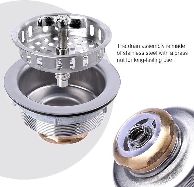 304 Stainless Steel Kitchen Sink Twist Lock Basket Drain Assembly W/Brass Nuts-VARNAHOME