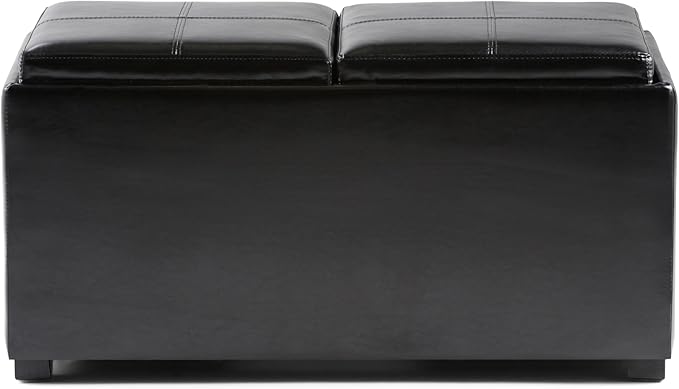 SIMPLIHOME Avalon 35 inch Wide Contemporary Rectangle 5 Pc Storage Ottoman in Midnight Black Vegan Faux Leather, Assembled, for the Living Room, Entryway and Family Room