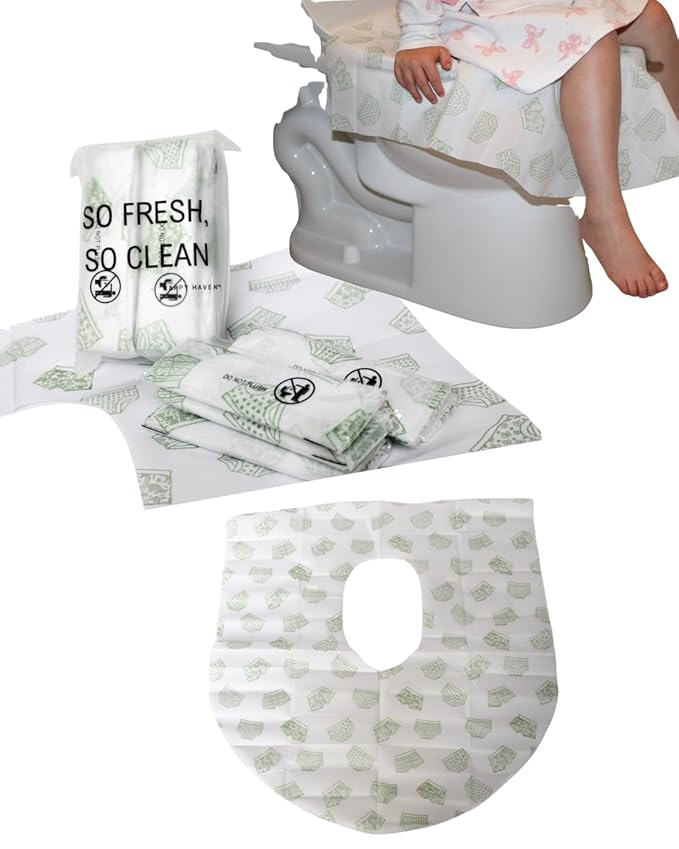 Happy Haven Toilet Seat Covers Disposable, 10 Pcs Extra Large Waterproof Toilet Cover for Children, Kids, Toddlers & Adults, Portable Individually Wrapped Travel Essential for Kids Potty Training