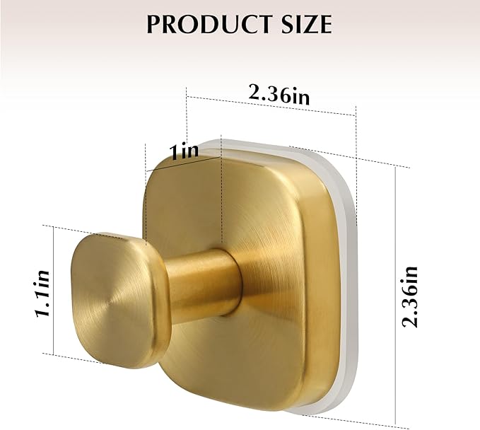 Suction Cup Hooks for Shower - Reusable No-Drill Mounting - Hooks for Towels, Robes & Loofah on Metal, Glass, Mirrors, Tile & Smooth Non-Porous Surfaces (4, Brushed Gold)