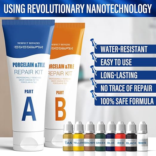 Tile Repair Kit, Ceramic Tile Chip Repair Kit(Color Match), Porcelain Repair Kit with Super Strong Adhesion, Fix Chips, Cracks and Holes on Ceramic Tile, Porcelain, Acrylic, Fiberglass, Enamel