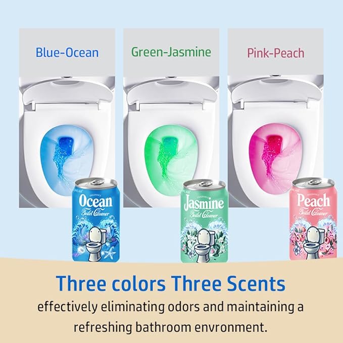 Beverage can Toilet Bowl Cleaner,Septic Toilet Bowl Tablets in Bottles, Automatic Long-Lasting Toilet Cleaner Bottle,Powerfully Cleans and Prevent Stain Build Up (Ocean, Jasmine, and Peach Scent)