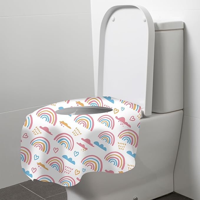 60 Pack Toilet Seat Covers Disposable, Extra Large Waterproof Toilet Cover for Toddlers & Adults, Individually Wrapped Travel Essential Portable Potty Training in Public Restrooms, Trip - Rainbow