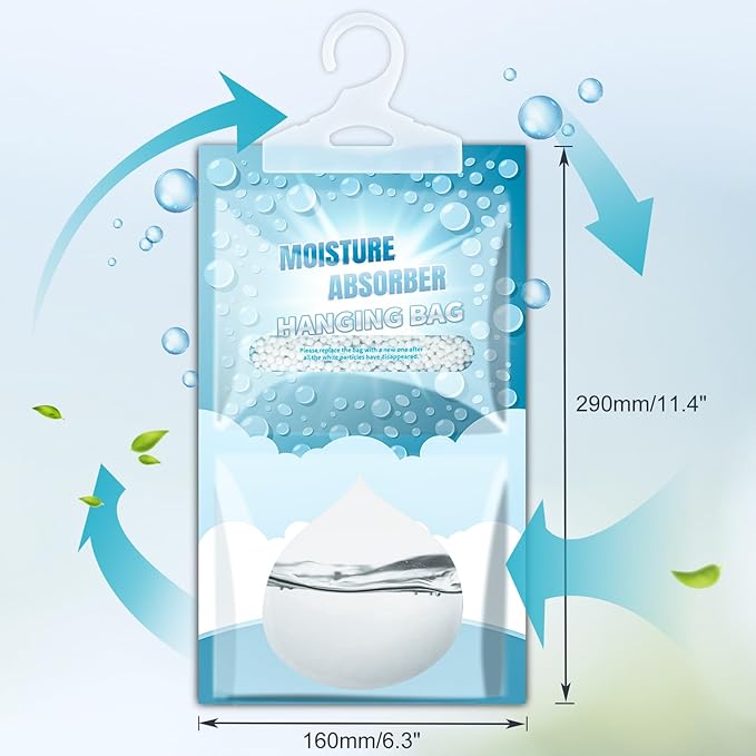20 Pack Hanging Moisture Absorbers - Fagrance Free Dehumidifier Bags, 8.11 OZ/Pack, Removes Moisture & Odors, Humidity Absorber Packs for Closet Bedroom Kitchen