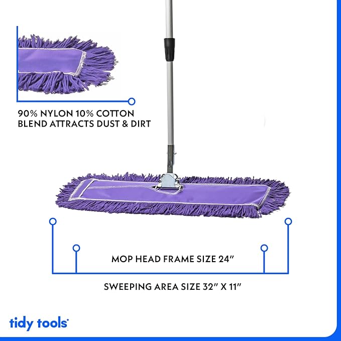 24 Inch Purple Commercial Dust Mop & Floor Sweeper with Extendable Handle – Mop for Hardwood, Tile, and Concrete Floor Cleaning