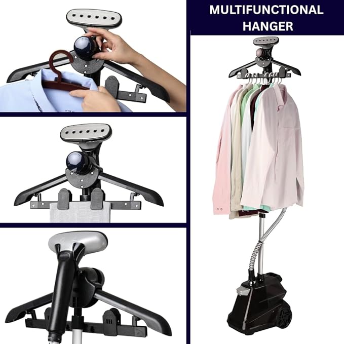 SALAV Commercial-Grade Standing Garment Steamer for Clothes with Auto-Off Safety 1800W Powerful Steam X-Large 3L Water Tank, 90-Min Continuous Use, Pedal-Control System, Beeps when Out of Water, Navy