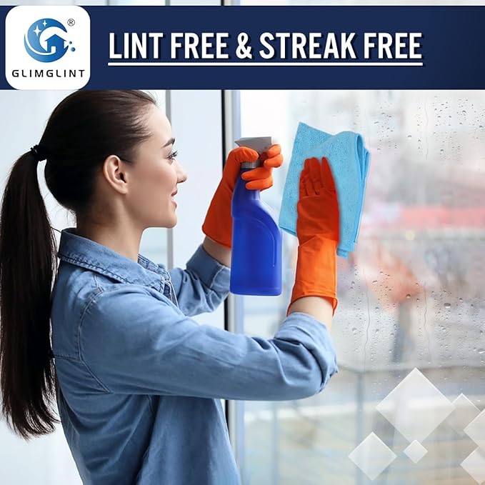 GLIMGLINT Blue Microfiber Cleaning Cloth, 150 Pack Microfiber Towels for Cars, Lint Free, Scratch-Free, Highly Absorbent, Reusable Cleaning Rags for Car, Household, Shop Towels 14"X12"
