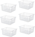 Upright Freezer Organizer Bins， Freezer Baskets for 14, 15 cu.ft Standup Freezer, Wire Storage Baskets with Built-in Handles for Frozen Foods, Snacks, Vegetables, Fruits and More, 6Pcs , White
