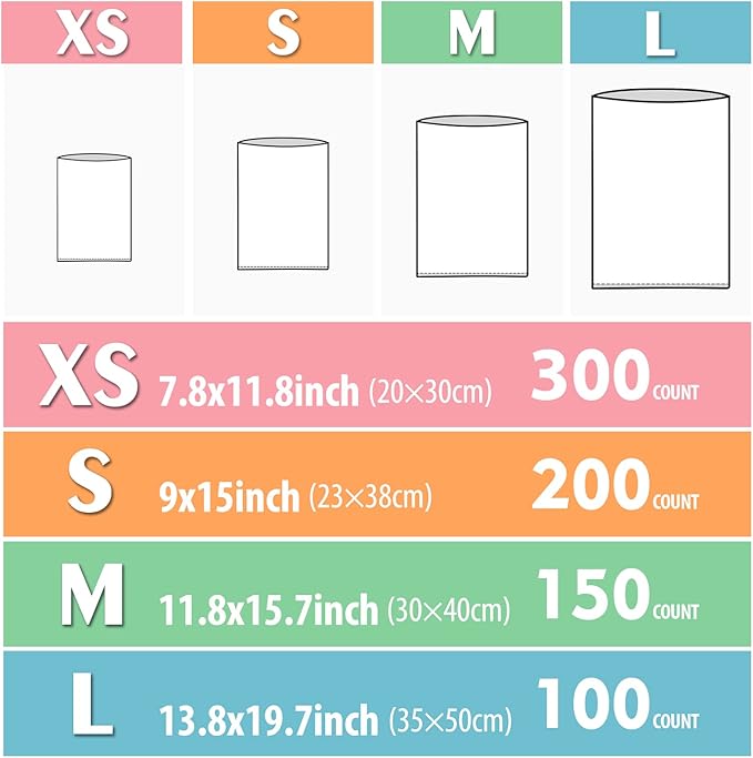 Odor Sealing Disposable Diaper Bags XS/300 Count Diaper Sacks Scented Diaper Trash Bags Large Capacity Diaper Disposal or Pet Waste Bags