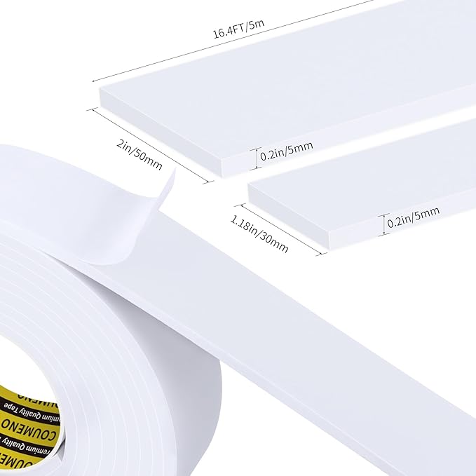 Sponge EVA Single Sided Foam Tape 2inX16.4FT Strong Adhesive Weatherproof Foam Strip for Door and Window Sealing, Self-Adhesive Insulation Foam Tape 0.2in Thick