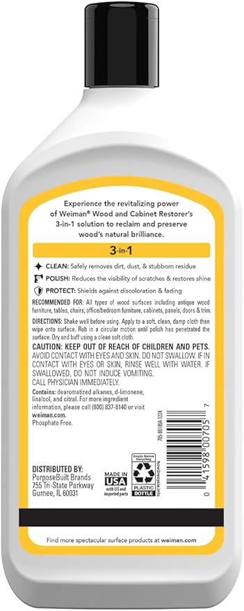 Weiman Wood and Cabinet Restorer 3-In-1 Bundle - Removes Dirt, Residue, Dust, Reduces Scratches, Restore Shine, Prevent Fading, UV Shield Technology, Safe for Antique Wood, Tables, Chairs, Cabinets