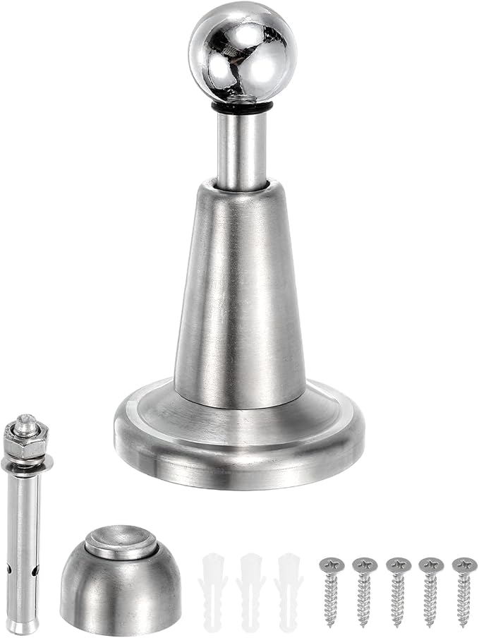 uxcell Magnetic Door Stopper, 304 Stainless Steel Magnetic Door Stop Catch, Soft-Catch Brushed Nickel Hold Door Open Wall Mount for Bottom of Door, Silver