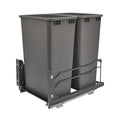 Rev-A-Shelf Pullout Dual Trash Cans for Full Height Kitchen Garbage Cabinet 50 Quart 12.5 Gallon with Soft-Close Slides, Orion Gray, 53WC-2150SCDM-213