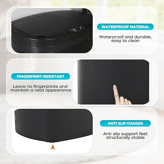 Automatic Motion Sensor Bathroom Trash Can with Lid, 13 Gallon Touchless Trash Bin, Smart Dog Proof Garbage Can, Touch Free Waste Basket for Toilet, Office, Bedroom,Black,2