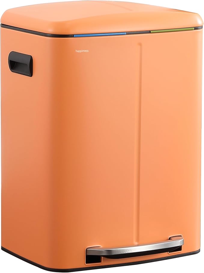 happimess HPM1005K Marco Rectangular 10.6-Gallon Double Bucket Trash Can with Soft-Close Lid, Carrot Cake, Fingerprint Resistant, Modern, Minimalistic for Home, Kitchen, Office, Bedroom, Bathroom