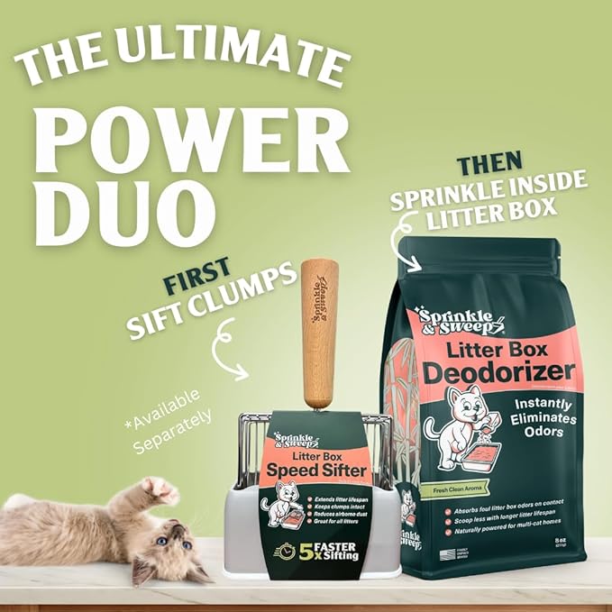 Litter Box Deodorizer | Cat Litter Deodorizer | Smell Control for Cats | Non-Toxic & Safe for Kittens | Home Odor Neutralizer | Kitty Litter Freshener | Sprinkle & Sweep | Made in USA