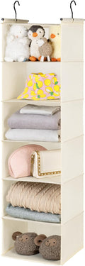 GRANNY SAYS 6 Shelf Hanging Closet Organizers and Storage, Collapsible Closet Hanging Organizer with 2 Sturdy Hooks, Large Hanging Shelves for Closet, College Dorm, Locker, Beige