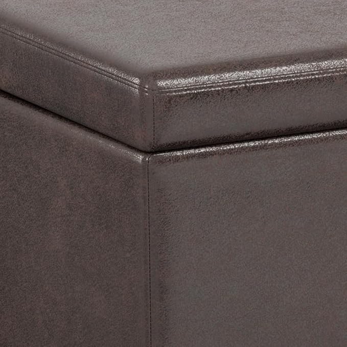 SIMPLIHOME Avalon 54 inch Wide Contemporary Rectangle Extra Large Storage Ottoman Bench in Distressed Brown Vegan Faux Leather, Assembled, for The Living Room, Entryway and Family Room