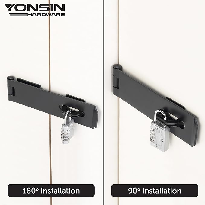 7-1/2" Door Padlock Safety Hasp Latch Heavy Duty, Door Hasp Clasp Lock Gate Shed Hasp Latch Lock for Door Window Fence Gate Barn, 304 Stainless Steel, Thickness 1/8”, Black, 1 Pack