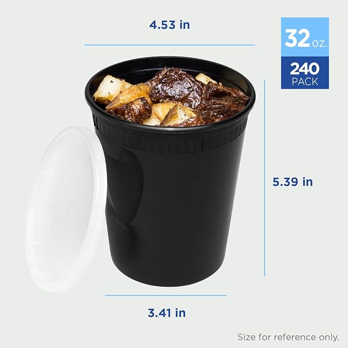 Karat [32oz - 240 ct Black PP Injection Molded Round Deli Containers with Lids (FP-IMDC32-PPB)