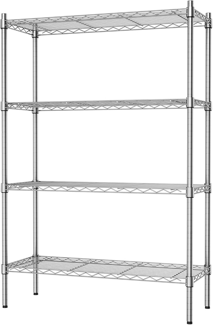 Auslar 4-Shelf Storage Wire Shelves Heavy Duty 4 Tiers Standing Shelving Units Adjustable Metal Organizer Wire Rack, Chrome