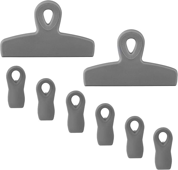 COOK WITH COLOR Bag Clips - Heavy Duty Chip Clip and Refrigerator Magnet Clips for Food Storage with Air Tight Seal Grip, Grey, Pack of 8