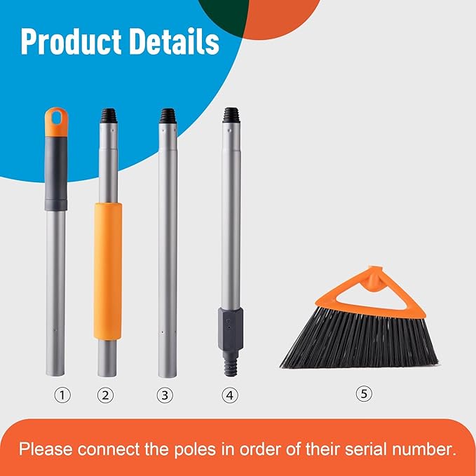 3 Pack Heavy Duty Outdoor Broom with Long Handle for Patio,Lobby,Garden,Kitchen,Deck,Yard,Sweeping -Commercial Grade Angle Broom with Stiff Bristles and Sponge Handle