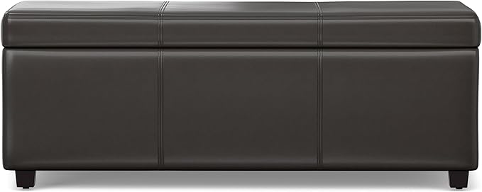 SIMPLIHOME Avalon 44 inch Wide Contemporary Rectangle Lift Top Rectangular Storage Ottoman in Tanners Brown Vegan Faux Leather, Assembled, for the Living Room, Entryway and Family Room.